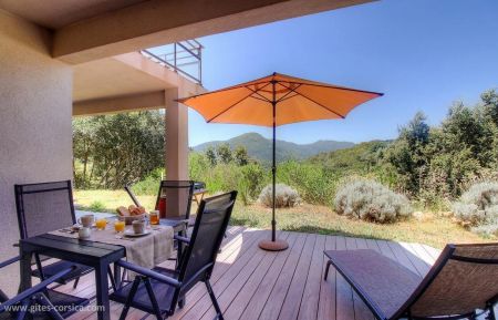 Gite n&deg;25911 Sart&egrave;ne - Corse - G&icirc;te &agrave; Sart&egrave;ne, en Corse du Sud, labellis&eacute; Gites de France : la terrasse et la vue