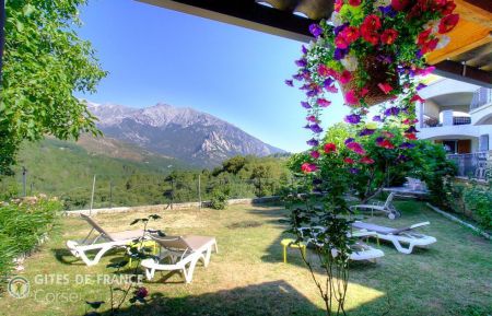 Gite n&deg;57841 Muracciole - Corse - G&icirc;te &agrave; Muracciole, centre Corse, Haute-Corse, labellis&eacute; G&icirc;tes de France : la vue de la terrasse couverte 