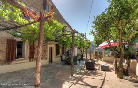 Gite n&deg;21851 Balogna - Corse - G&icirc;te &agrave; Balogna, la c&ocirc;te Ouest, Corse du Sud, labellis&eacute; g&icirc;tes de France : la terrasse et le g&icirc;te 