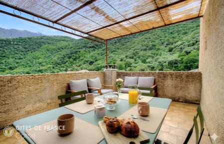 Gite n&deg;64621 Muro - Corse - G&icirc;te &agrave; Muro, La Balagne, Haute-Corse, labellis&eacute; G&icirc;tes de France : le toit-terrasse attenant au s&eacute;jour